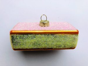 Traditional Dutch food Christmas tree ornament: tompouce